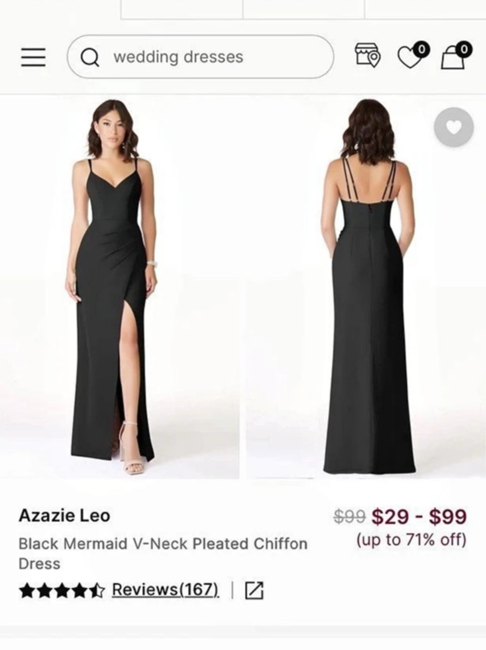 Azazie Leo Black Maxi V-Neck Dress